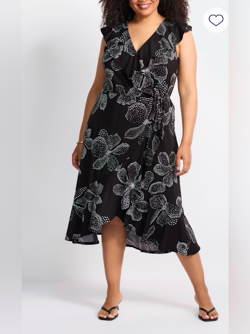 Nine Britton Black Floral Wrap Midi Dress with Dot Print | NWT